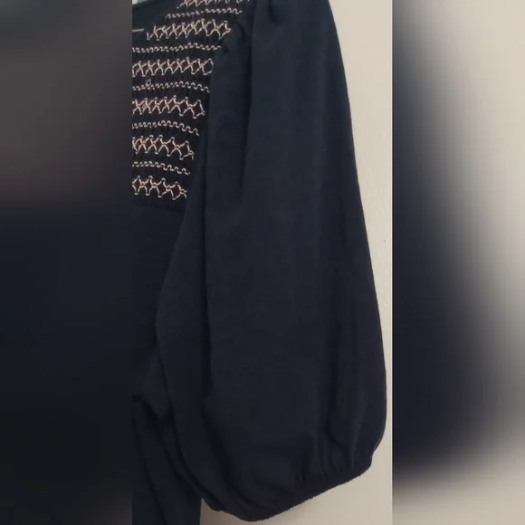 J Crew Peasant Boho Top Size M Navy Blue Scoop Neck - Picture 5 of 5